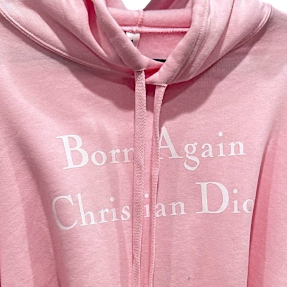 “Born Again Christian Dior” Pink Cropped Hoodie M NWOT / EXCLUSIVE STYLE - Picture 2 of 4